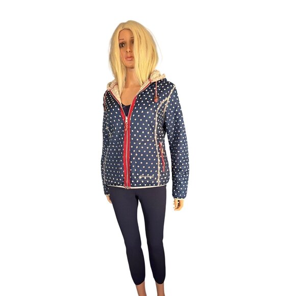 Almgwand Reversible Jacket Navy Polkadot/ Beige fleece S/M HTF - Picture 16 of 17